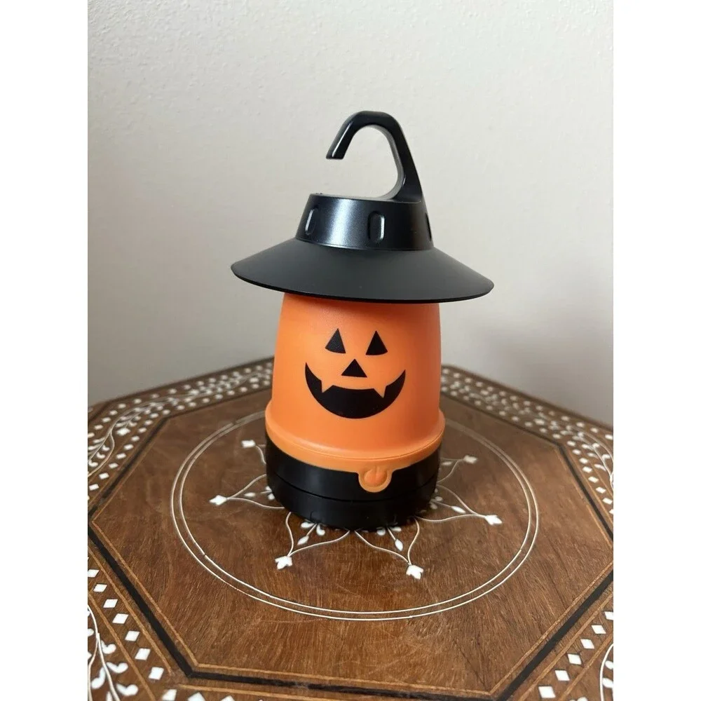 Halloween Hanging Orange Jack-O-Lantern Black Witch Hat LED Light